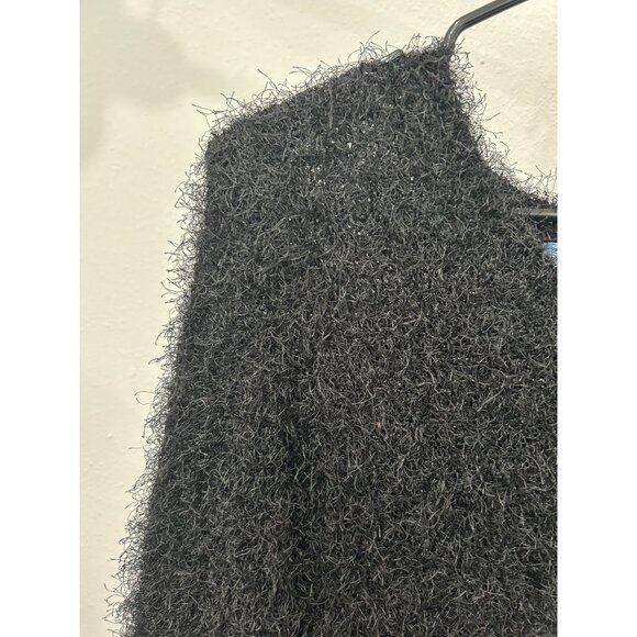 Fraiche Black Fuzzy Knit Long Sleeve Scoop Neck Sweater Size S - Picture 4 of 8